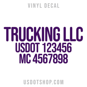 company name decal with usdot & mc number