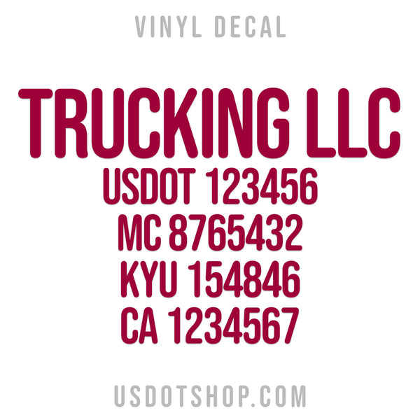 company name decal with regulation numbers