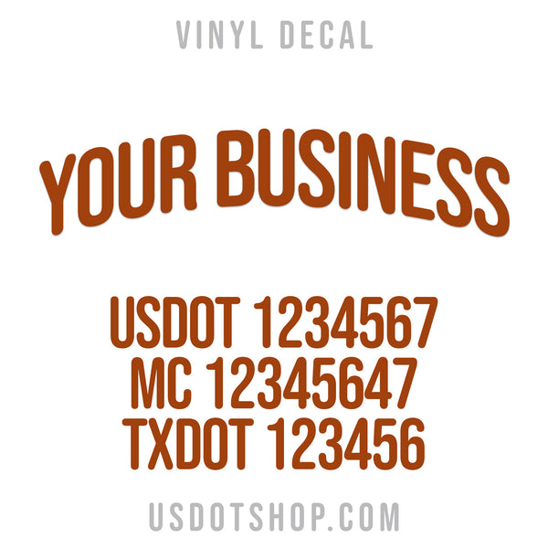 arched company name with usdot, mc, txdot decal