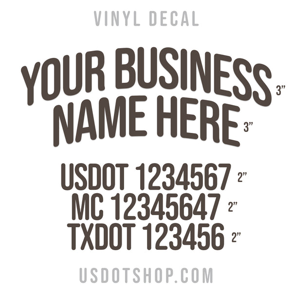 Arched Company Name Five Line Truck Decal, USDOT (2 Pack)