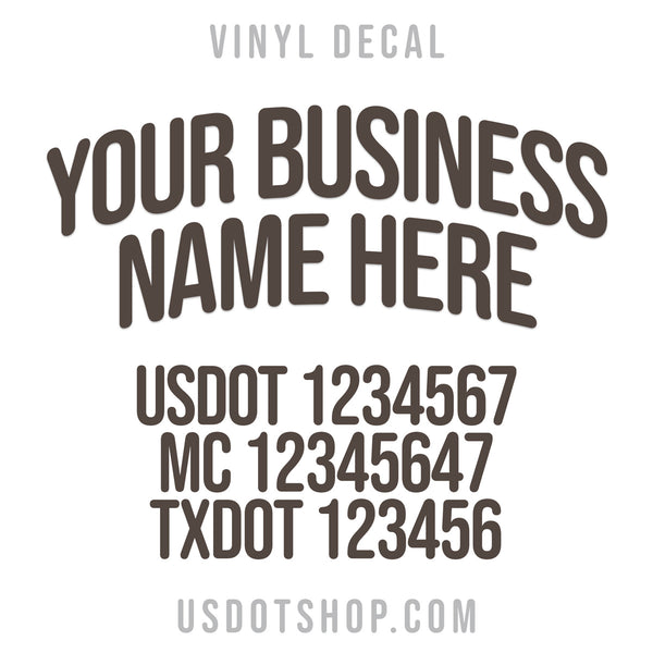 arched company name decal with usdot, mc, txdot