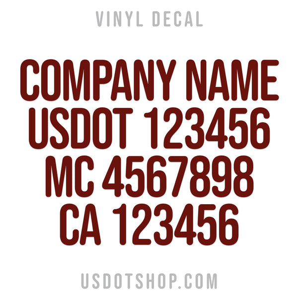 4 lines of text regulation number for usdot, mc, gvw