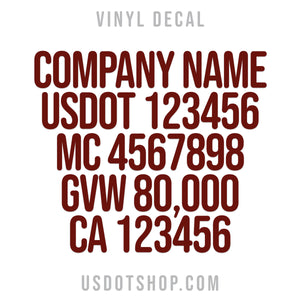 5 lines of text decal for trucks, usdot, mc, gvw, ca