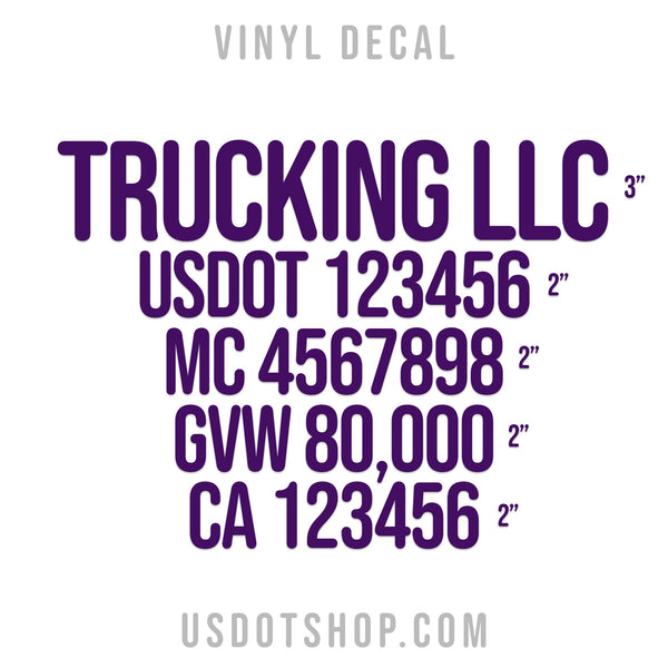 Company Name Five Line Truck Decal, USDOT (2 Pack)