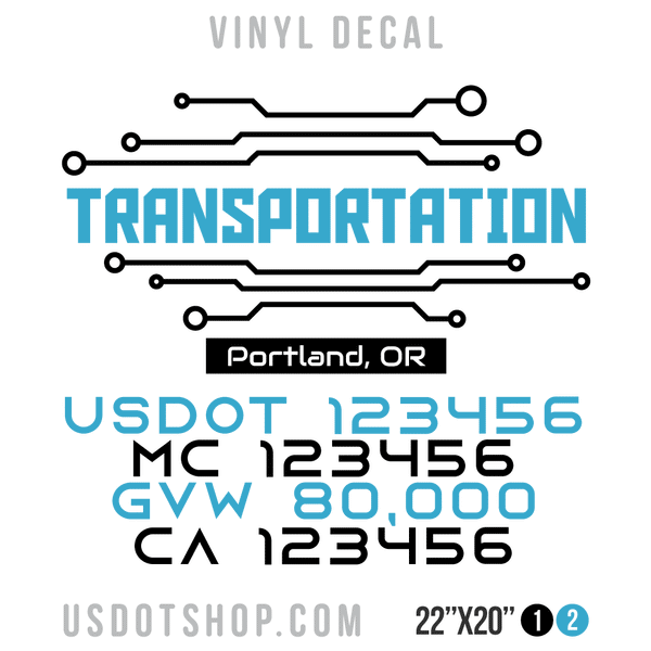 Company Name 1 Line + 5 Location Or Regulation Numbers Truck Lettering Decal (USDOT, MC, GVW, CA), 2 Pack