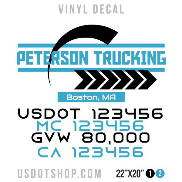 Company Name 1 Line + 5 Location Or Regulation Numbers Truck Lettering Decal (USDOT, MC, GVW, CA), 2 Pack