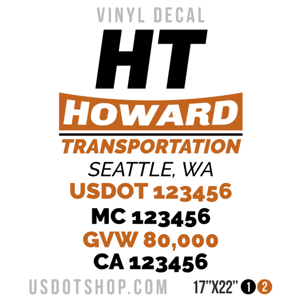 Truck Door Decal, Company Name, Location, USDOT, MC, GVW, CA