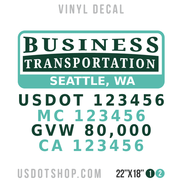 Truck Door Decal, Company Name, Location, USDOT, MC, GVW, CA