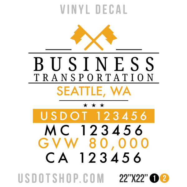 Truck Door Decal, Company Name, Location, USDOT, MC, GVW, CA