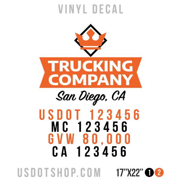 Truck Door Decal, Company Name, Location, USDOT, MC, GVW, CA