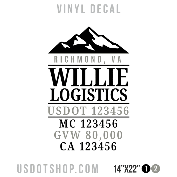Truck Door Decal, Company Name, Location, USDOT, MC, GVW, CA