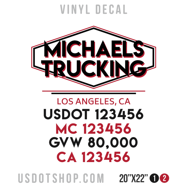 Truck Door Decal, Company Name, Location, USDOT, MC, GVW, CA