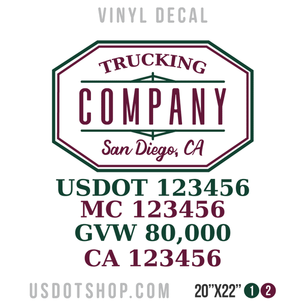Truck Door Decal, Company Name, Location, USDOT, MC, GVW, CA