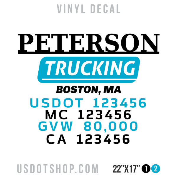 Truck Door Decal, Company Name, Location, USDOT, MC, GVW, CA