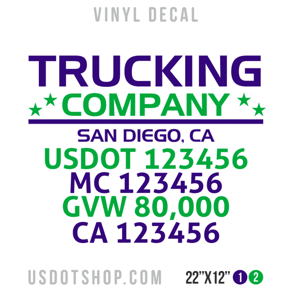 Truck Door Decal, Company Name, Location, USDOT, MC, GVW, CA