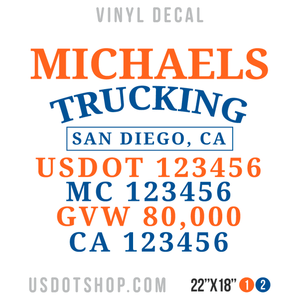 Truck Door Decal, Company Name, Location, USDOT, MC, GVW, CA