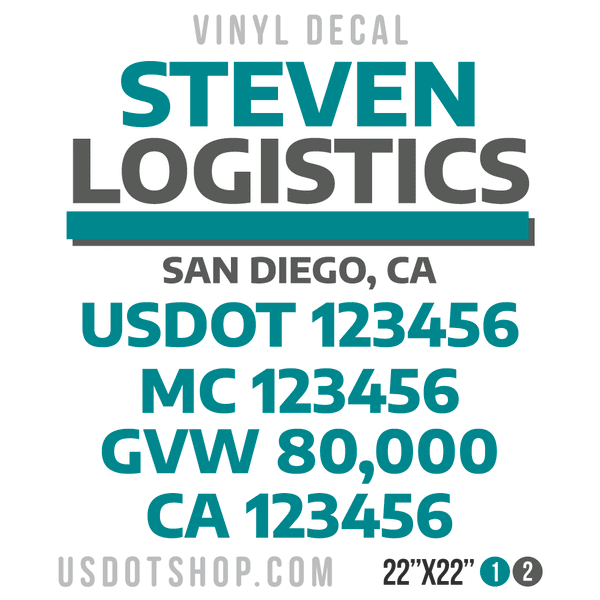 Truck Door Decal, Company Name, Location, USDOT, MC, GVW, CA