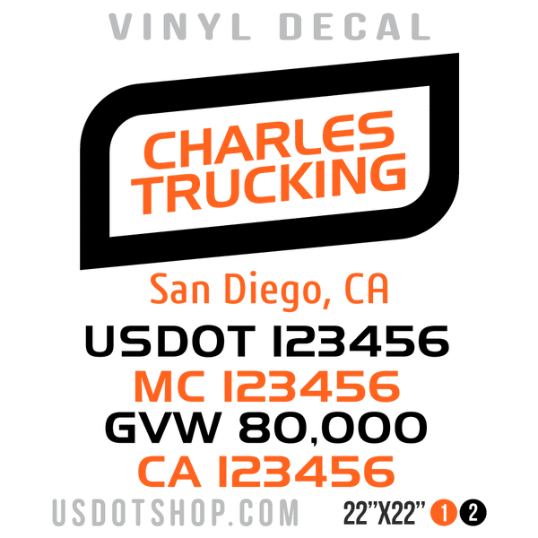 Truck Door Decal, Company Name, Location, USDOT, MC, GVW, CA