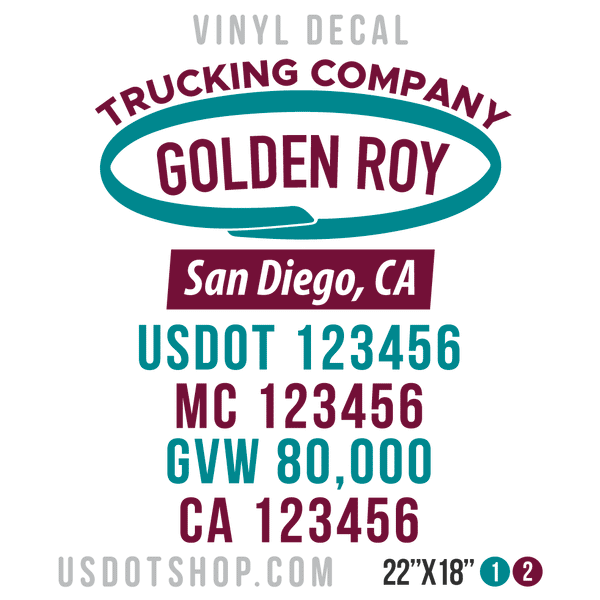 Truck Door Decal, Company Name, Location, USDOT, MC, GVW, CA
