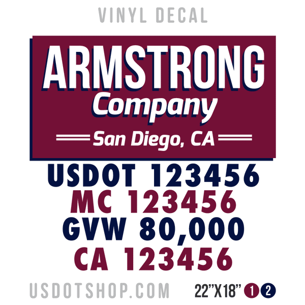 Truck Door Decal, Company Name, Location, USDOT, MC, GVW, CA