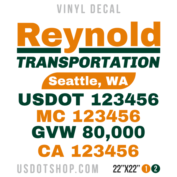 Truck Door Decal, Company Name, Location, USDOT, MC, GVW, CA