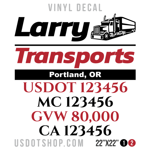 Truck Door Decal, Company Name, Location, USDOT, MC, GVW, CA
