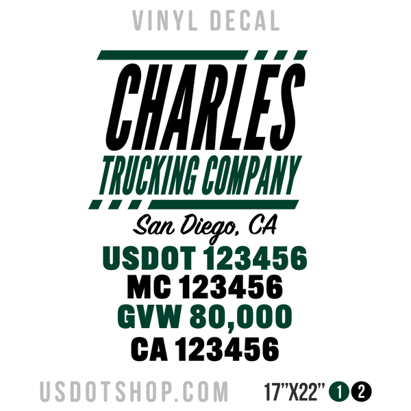 Truck Door Decal, Company Name, Location, USDOT, MC, GVW, CA