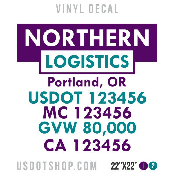 Truck Door Decal, Company Name, Location, USDOT, MC, GVW, CA