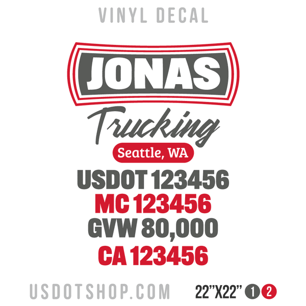 Truck Door Decal, Company Name, Location, USDOT, MC, GVW, CA