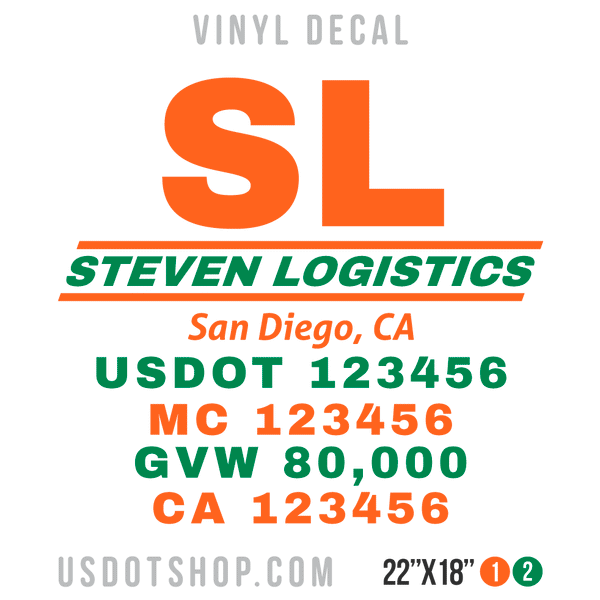 Truck Door Decal, Company Name, Location, USDOT, MC, GVW, CA