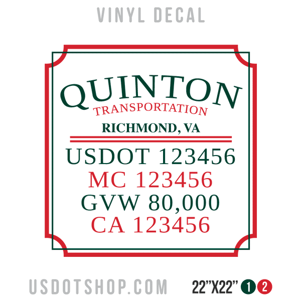 Truck Door Decal, Company Name, Location, USDOT, MC, GVW, CA
