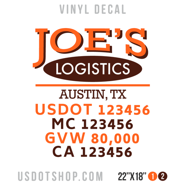 Truck Door Decal, Company Name, Location, USDOT, MC, GVW, CA