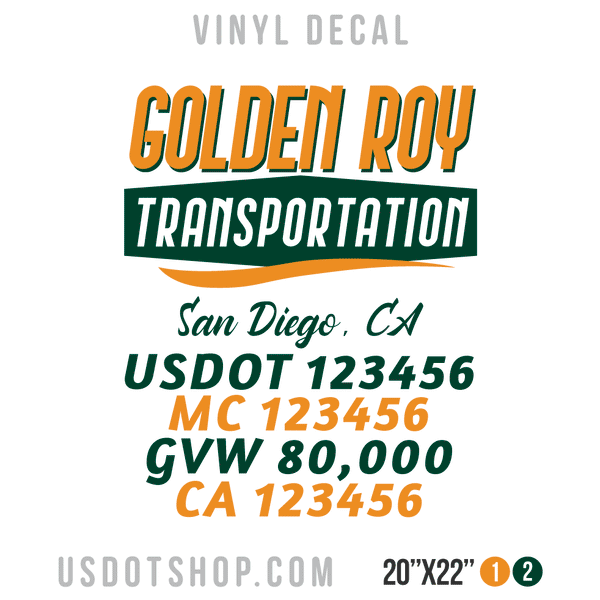 Truck Door Decal, Company Name, Location, USDOT, MC, GVW, CA