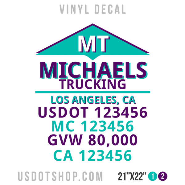 Truck Door Decal, Company Name, Location, USDOT, MC, GVW, CA