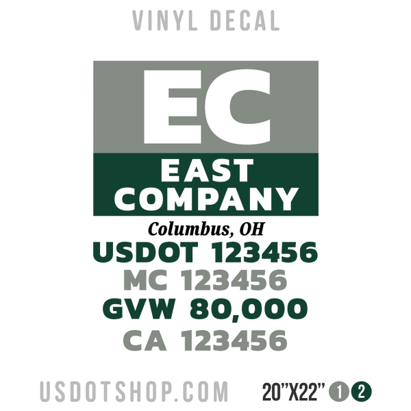 Truck Door Decal, Company Name, Location, USDOT, MC, GVW, CA