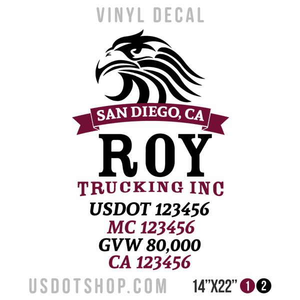 Truck Door Decal, Company Name, Location, USDOT, MC, GVW, CA