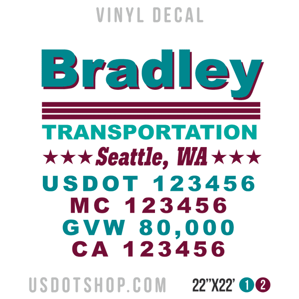 Truck Door Decal, Company Name, Location, USDOT, MC, GVW, CA