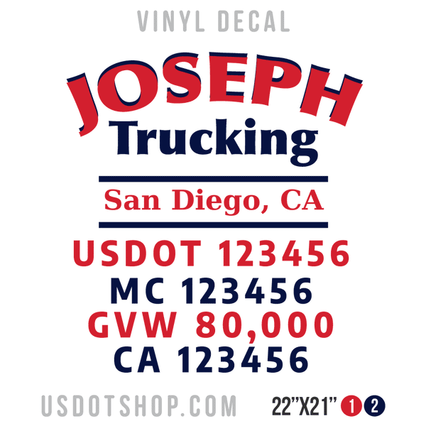 Truck Door Decal, Company Name, Location, USDOT, MC, GVW, CA