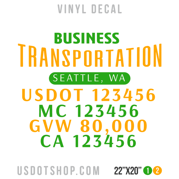 Truck Door Decal, Company Name, Location, USDOT, MC, GVW, CA