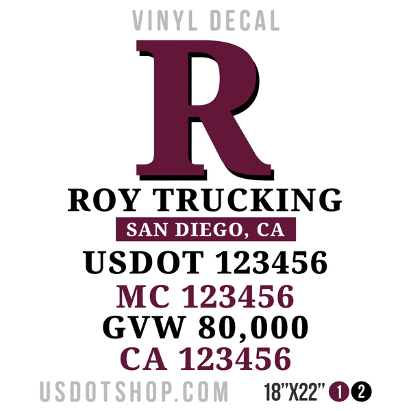 Truck Door Decal, Company Name, Location, USDOT, MC, GVW, CA