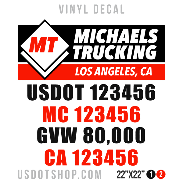 Truck Door Decal, Company Name, Location, USDOT, MC, GVW, CA