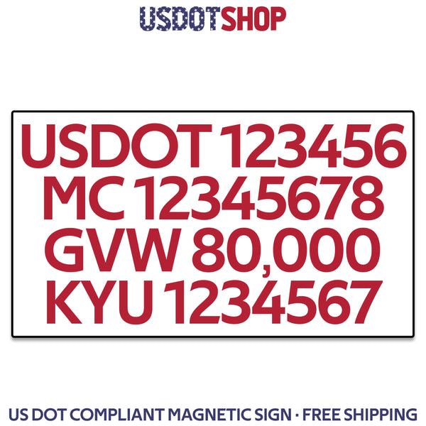usdot mc gvw kyu number magnetic sign