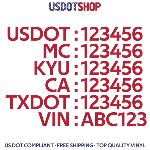 usdot mc kyu ca txdot vin number decal
