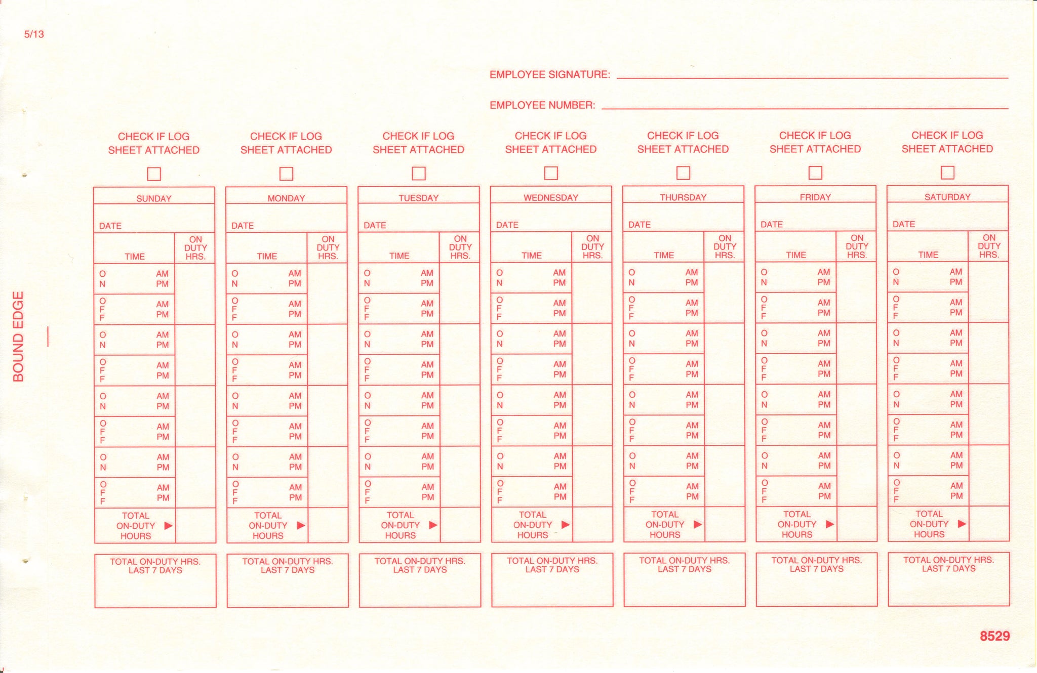 FMCSA Driver's Time Record For Short Haul Operations (Original)