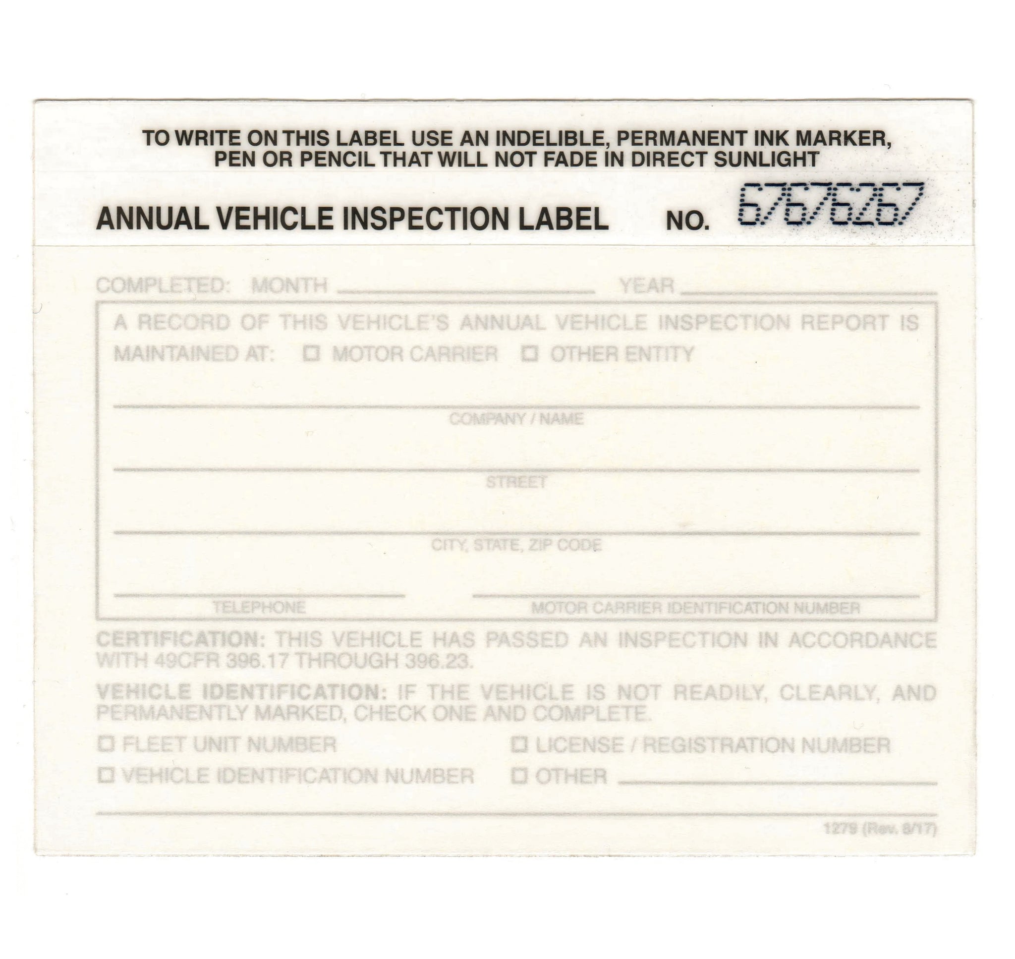 FMCSA Annual Vehicle Inspection Label Decal Sticker (White) 2-Ply