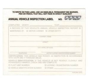 FMCSA Annual Vehicle Inspection Label Decal Sticker (White) 2-Ply