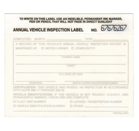 FMCSA Annual Vehicle Inspection Label Decal Sticker (White) 2-Ply