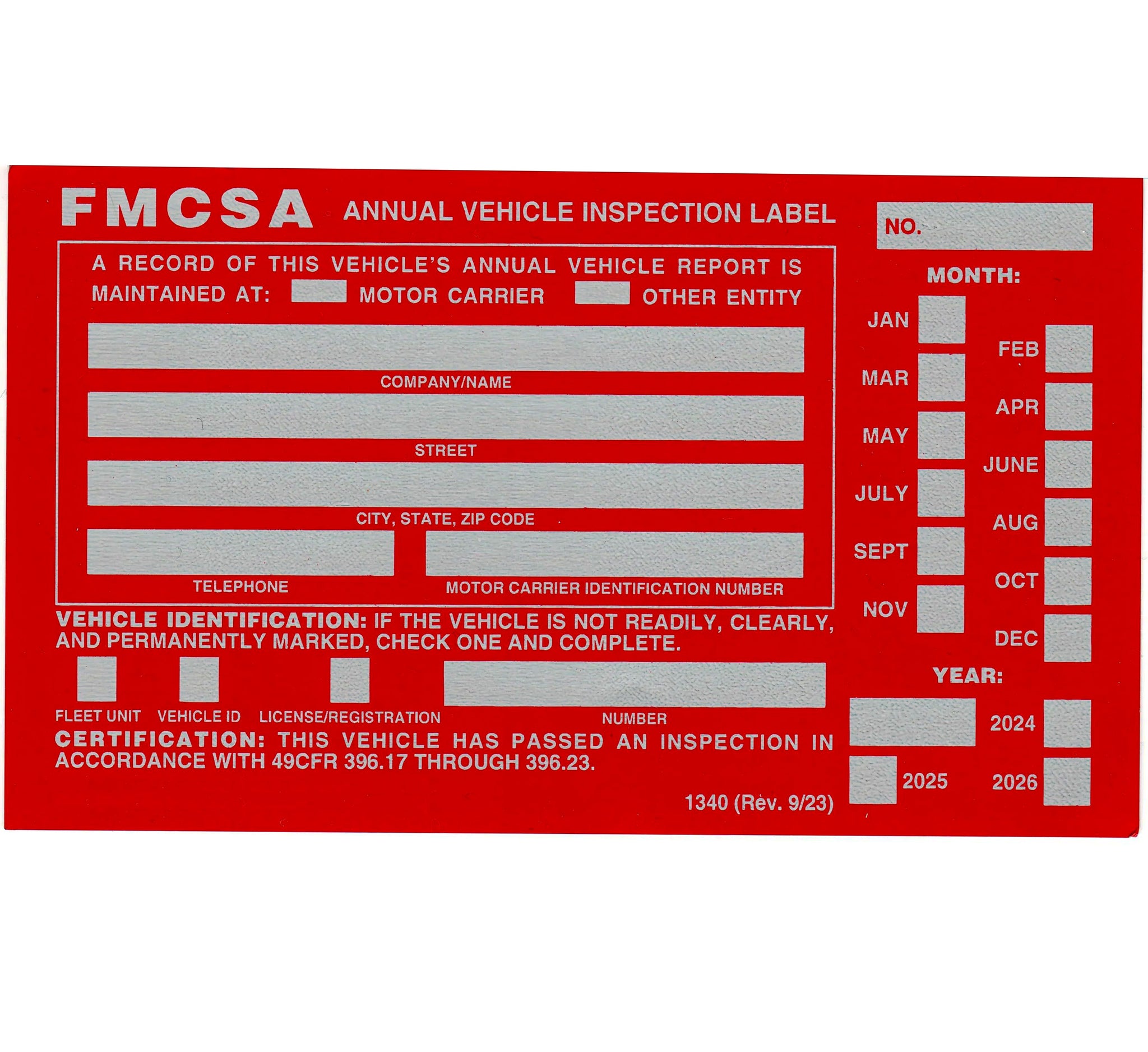 FMCSA Annual Vehicle Inspection Label Decal Sticker (Red)
