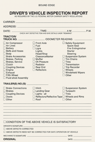 FMCSA Driver's Vehicle Inspection Report Sheet