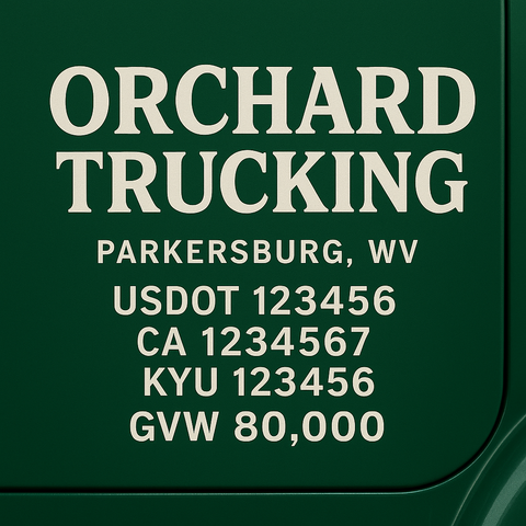 Custom Designed Trucking, Logistics, Truck Door Decal Lettering Sticker Sign Decal with USDOT, MC, GVW, CA, KYU (Set of 2)